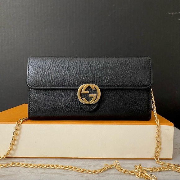 GUCCI GG Interlocking Long Wallet-Crossbody Bag Black - Picture 2 of 15